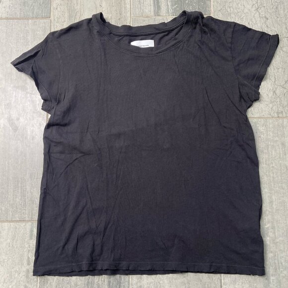 Current/Elliott Relaxed Crew Distressed Short Sleeve Tee Shirt Black Sz 2/Medium - Picture 1 of 7